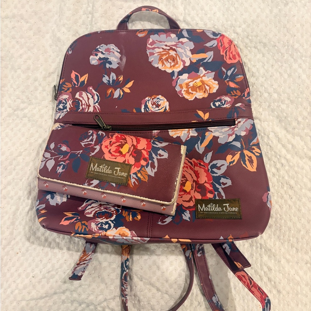 Matilda Jane Burgundy Floral Backpack and Wallet